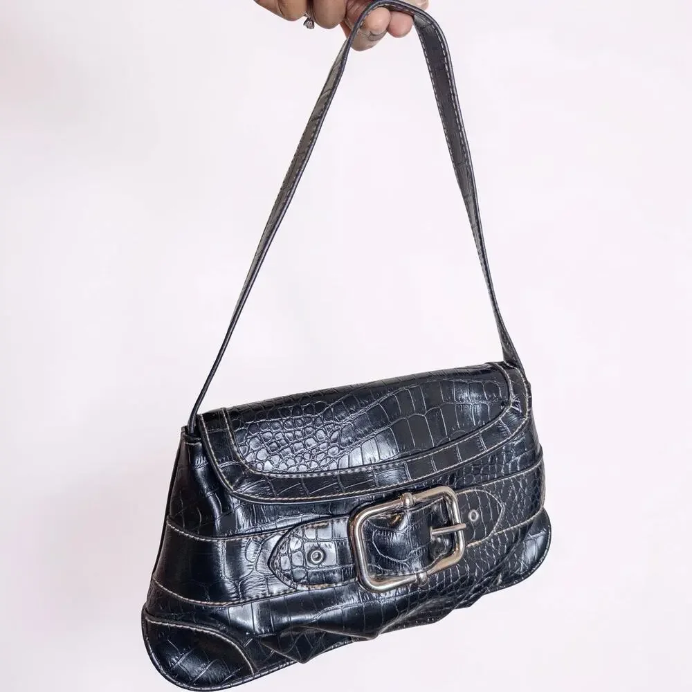 Y2K Apt. 9 Black Croc Embossed Buckle Shoulder Bag